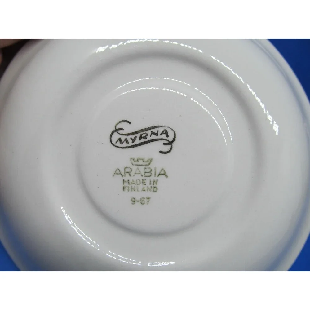 Arabia Finland Myrna 1 Footed Cup And 4 Saucers In Excellent Used Condition 1999